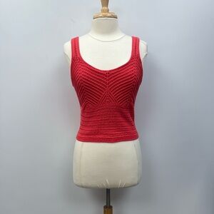 Abercrombie & Fitch Crochet Knit Scoopneck Tank Top Boho Coral Red Small